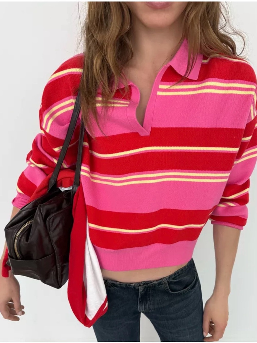 Striped Knit Polo Sweater
